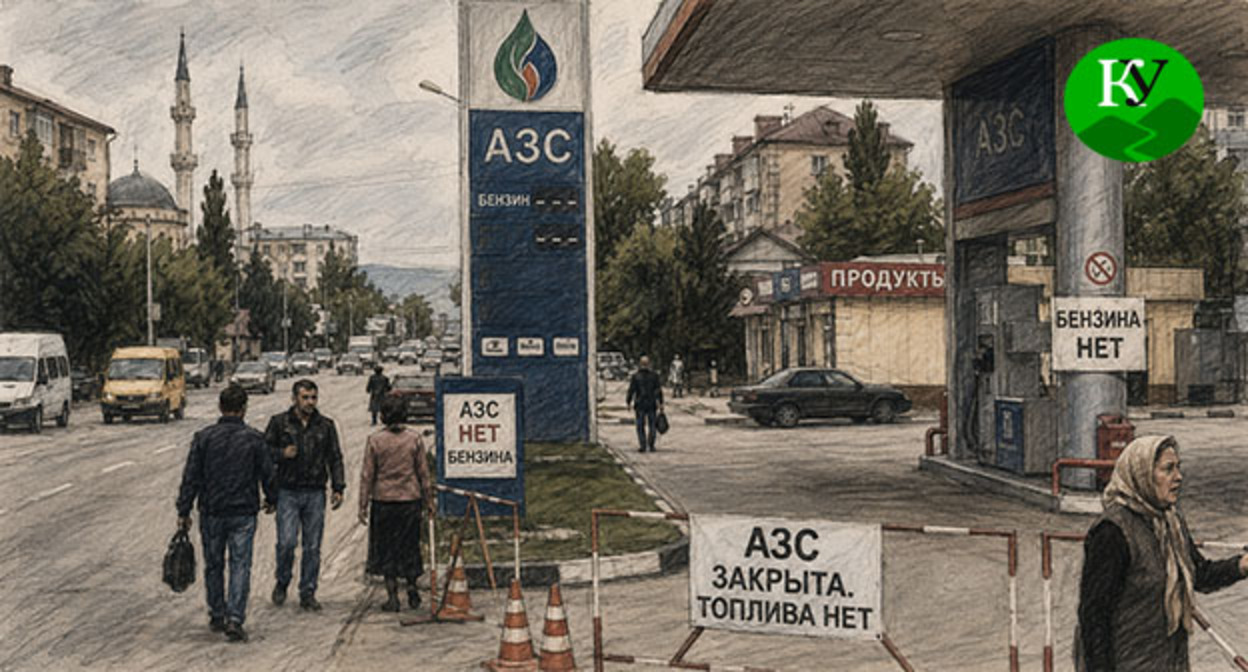 Заправка в Махачкале. Иллюстрация создана "Кавказским узлом" при помощи ИИ в программе Copilot
